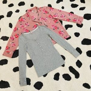 LOT Victoria's Secret Size Small Pajama PJ Button Down Henley Floral Tops Shirts